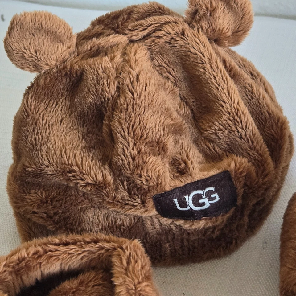 NUEVO SIN CAJA NIÑOS 4/5 12-18 MOS UGG Bixbee Castaño Imitación Piel Botines y Gorro de Oso de Peluche Foto 4 de 4