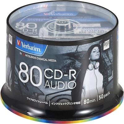 Verbatim Blank CD-R for Audio Music 80min 50pcs White Label MUR80FP50SV2