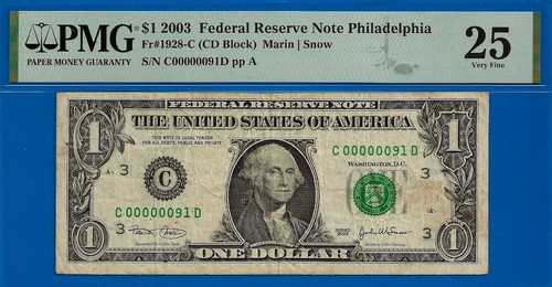 2003 $1 Federal Reserve Note PMG 25 wanted popular birthday serial number 91 - Picture 2 of 3