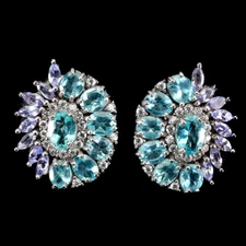 925 Sterling Silver Earrings Oval Apatite Tanzanite Natural Gemstone Jewelry