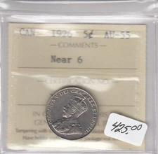 1926 Canada Five Cent Coin ICCS AU55 - XQK 642 - Near 6   C1