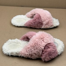 Women's Stars Above Plush Faux Fur Cross Band Slide Slippers Pink Size 7/8