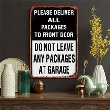 Package Delivery Instruction Metal Sign 'Deliver to Front Door' Retro Home Decor