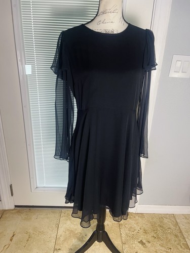 Rebecca Taylor Black Ruffled Silk Chiffon Keyhole Back Mini Dress Sz 8 - Picture 14 of 16