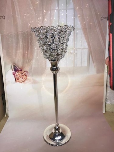 Elegance Crystal and Metal Tealight Candle Holder 15 inch Tulip Candelabra - Picture 2 of 2