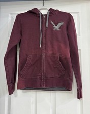 XS Burgundy American Eagle Zip Up Hoodie With Grey Accent