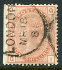 GB 1873-80 (c) wmk rose 1/- WMK INVERTED SG 151Wi (QI) used (cat. £1,500) s/edge