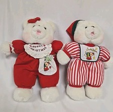 Vintage Santa  s Helper Plush White Bears w/ Pajamas 1992 Christmas 2 Pc Set 12"