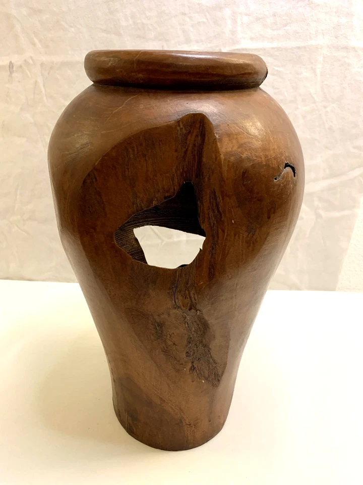 Vintage Hand Tuned Burl Wood Vase Live Edge Rustic Decorative Art - Image 3 of 4