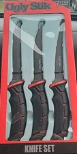 UGLY STIK 3 Piece Knife Set 7in. Filet, Serrated & Utility w/ storage FREE SHIP