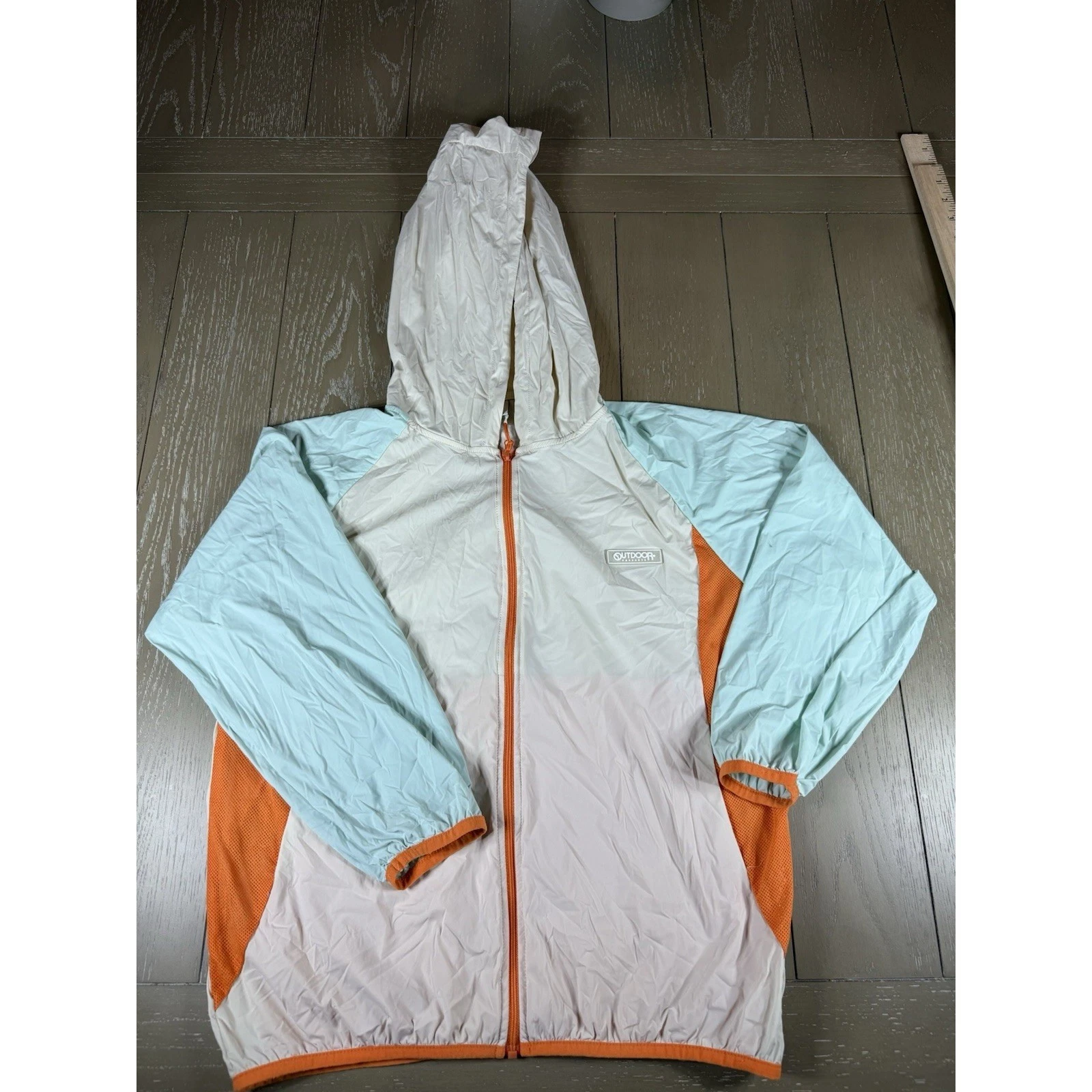 Outdoor Product Windbreaker Size S/M Colorblock Full Zip Hooded Jacket Running