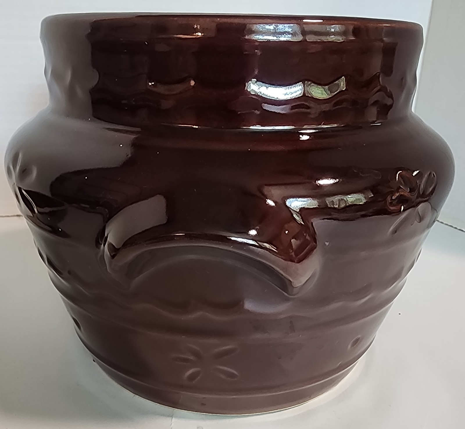 Marcrest Oven Proof Stoneware Bean Pot CROCK Daisy Dot Vtg. USA  Includes HEATER