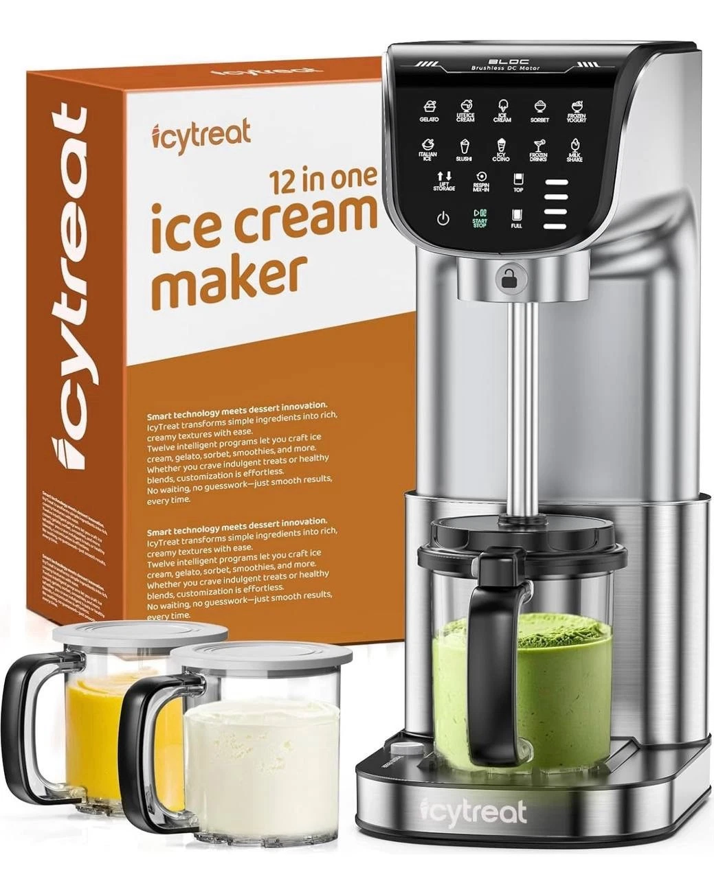 Ice Cream Maker Machine 12-in-1, Full Automatic Stainless Steel Homemade Ice…