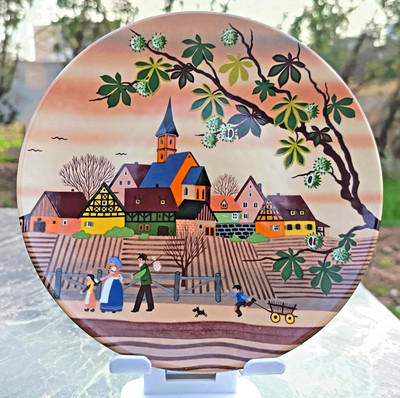 Poole Pottery England 427 Autumn II Decorative Plate Village Scene Collectible