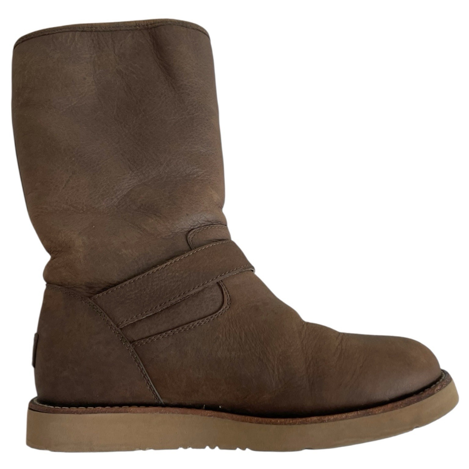 UGG Australia Sutter Brown Leather Sheepskin Mid Calf Buckle Boots Women’s 6 image 5