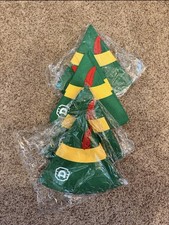 Elf Movie Green Hats with Yellow Band and Red Feather, Set of 4