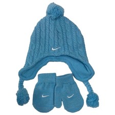 Nike Toddler Girls Trapper Hat Mittens Set Blue Sparkle