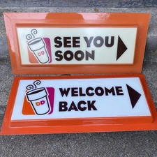 VTG Dunkin’ Donuts Plastic Directional Signs Retro DD Coffee Cup Drivethru Decor