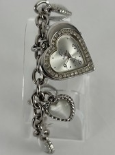 Gossip 30mm Silver Tone Heart Shaped Quartz Watch w/Bracelet & New Battery