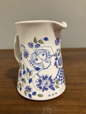 Figgjo Norway Lotte Blue Green Purple Girl 4 Oz Milk Pitcher Creamer 4  Vintage
