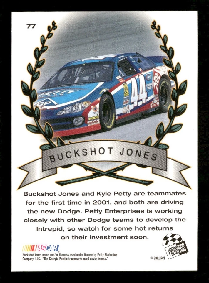 Buckshot Jones 2001 Press Pass Trackside #77 Petty Enterprises - Image 2 of 2