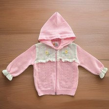 Vintage Sears Winnie The Pooh Baby Girls Hooded Sweater Pink/White Sz M 9-12M