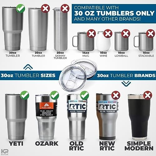 2 Pack Universal 30 oz Tumbler Lids - Sliding Closure Spill-Proof & Splash Re...