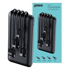 Image of Prevo SP2010 Power Bank 10000mAh Portable 4 Built-In Cables Fast Charge Black