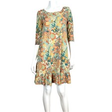 Peruvian Connection Dress Women's S Floral Lantana Pima Ruffle Boho 3/4 Sleeve