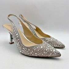 Betsey Johnson Womens Mya Pumps US 7 M Silver Rhinestone Satin