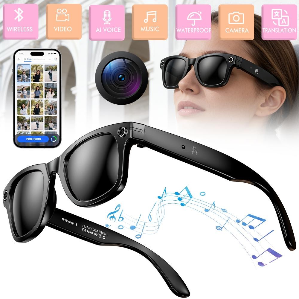 AI Smart Glasses with Camera Voice Bluetooth Open-Ear Video 