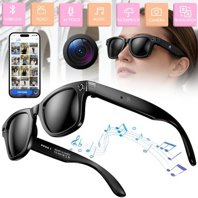 AI Smart Glasses with Camera Voice Bluetooth Open-Ear Video Recording Sunglasses