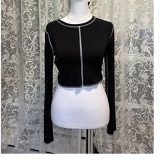 Garage Black Ribbed Knit Cropped Long Sleeve ...