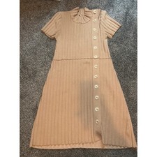 Free People Tan Brown Lottie Ribbed Knit Mock Neck Mini Sweater Dress small 