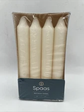 New In Box Spaas Mini Dinner Candles Set of 8 Cream 5hrs Each Unscented