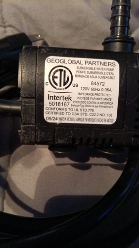 Geoglobal Partners Submersible Water Pump 84572 120V 60Hz 0.06A