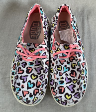 Hey Dude New Wendy Youth Size K13 Cat Slip-On Shoes Heart Cheetah Print Canvas