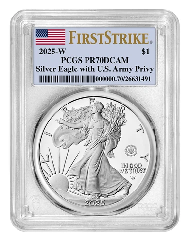 2025-W (PR70) Proof American Silver Eagle ~US Army Privy $1 PCGS FS First Strike