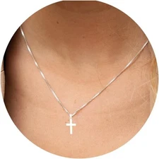 KICKGY Silver Cross Necklaces for Women, Dainty Necklace Sterling... 