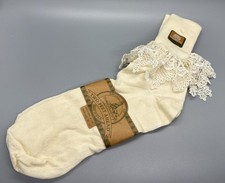 Vtg 80s-90s Women's Ivory Lace Ruffle Frilly Ankle Socks Heirloom New USA Sz XL