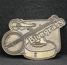 WD13104 NOS NICE VINTAGE 1970s BLUEGRASS MUSIC ART BRASS PLATED BELT BUCKLE