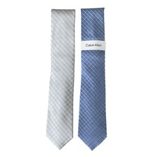 Calvin Klein Men's Ties Lot of 2 Heather Grid Lt Blue Stripe  Silver Check NEW