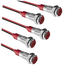 5PCS 6MM 1/4" LED Indicator Light, AC/DC 12-24V Waterproof IP66 Metal Red