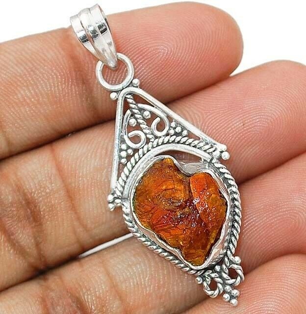 Natural Orange Rough Kyanite 925 Solid Sterling Silver Pendant Jewelry 