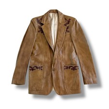 Scully Leatherwear Tan Leather Blazer Jacker Men  s 38 Alligator Inlays USA