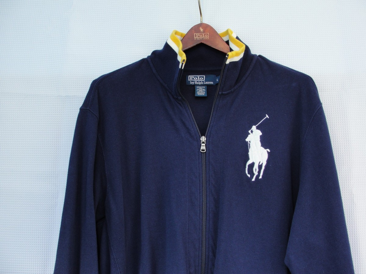 Polo Ralph Lauren Blue Track Jacket Long Sleeve Big Pony White