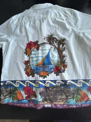 Men s Caribbean Linen Blend Shirt 4XB Hawaiin Palm Trees Sailboat Hibiscus NWT