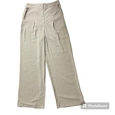 Nasty Gal Trousers Khaki Tailored High Rise Pleated Stretch Wide Leg Size US6