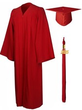 Matte Graduation Gown Cap Tassel Set 2025 for High School and Bachelor Red 54...