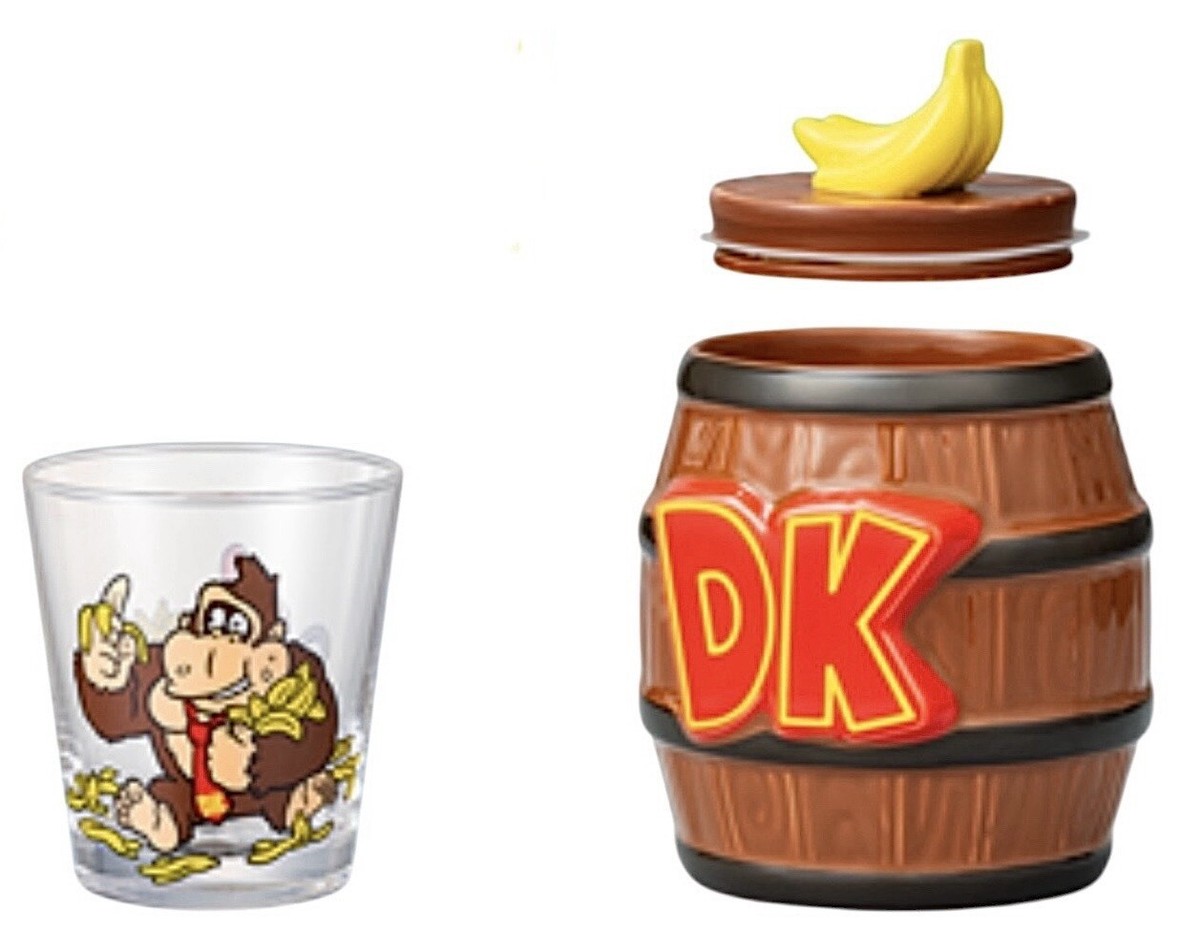 Donkey Kong Porcelain Canister & Glass Set DK Barrel Banana